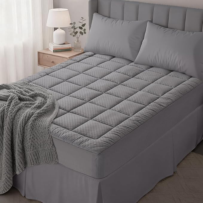 OLANLY California King Quilted Fitted Mattress Pad – Soft Down Alternative Pillow Top Mattress Topper, Cooling Breathable Mattress Cover, Machine Washable Deep Pocket Mattress Protector, Dark Grey