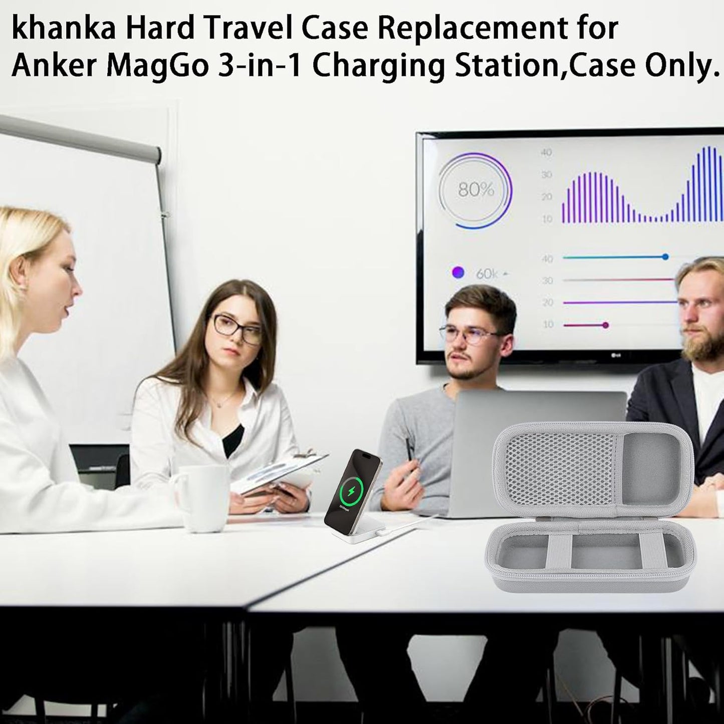 khanka Hard Travel Case for Anker MagGo 3-in-1 Charging Station, Qi2 Certified 15W MagSafe-Compatible Stand (White)