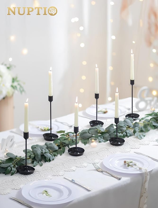 NUPTIO Black Candlestick Holders for Centerpiece: 3 PCS Tall Taper Candles Holders for Halloween - Metal Candles Stick Holder for Christmas Birthday Party Fireplace Table Decor