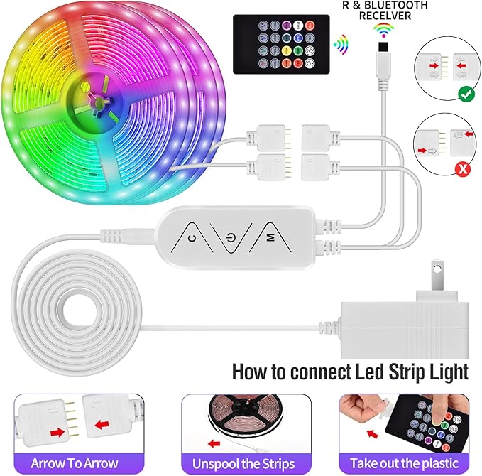 AILBTON 150ft Led Strip Lights(2 Rolls of 75ft led Lights) Ultra Long Led Light Strip with App Voice Control Remote,5050 RGB Music Sync Color Changing Led Lights for Bedroom,Party,Home Decoration