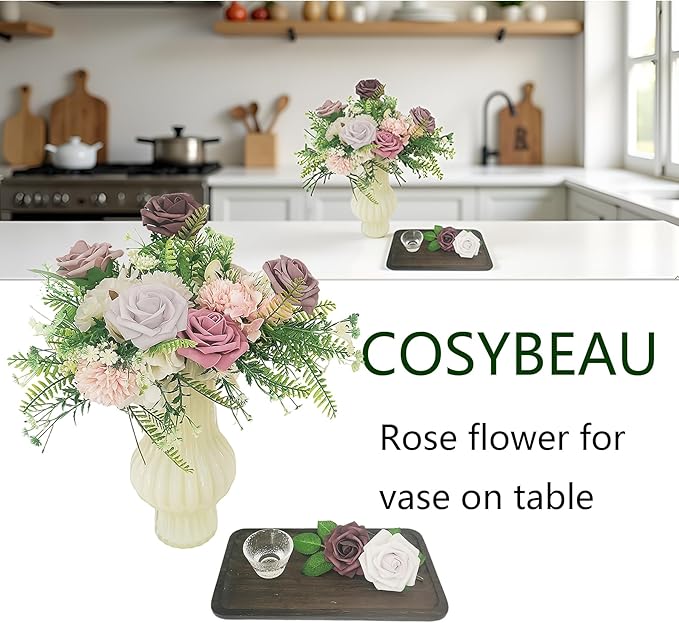 Artificial Fake Flowers 25pcs Roses, Shade of Light Purple Foam Rose Faux Flower for DIY Wedding Bouquet Bridal Shower Centerpieces Floral Arrangements Party Table Home Decorations