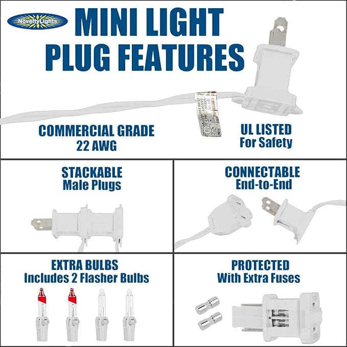 Novelty Lights 50 Feet 100 Bulb Incandescent Mini Light String, Red/White/Blue with 6-Inch Spacing on White Wire, UL Listed Commercial Grade Indoor/Outdoor Mini Lights, Connectable End-to-End