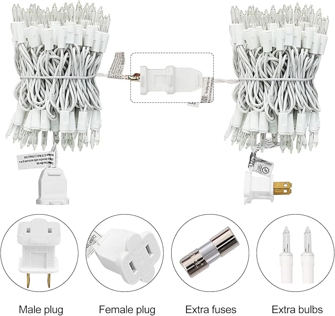 LIDORE Super Bright Clear Mini Christmas Tree String Lights, Gift for Decoration, 21.45FT 100 Count Bulbs with White Cord, UL Listed Indoor Outdoor Lighting for Holiday (White Cable, 2-Pack)