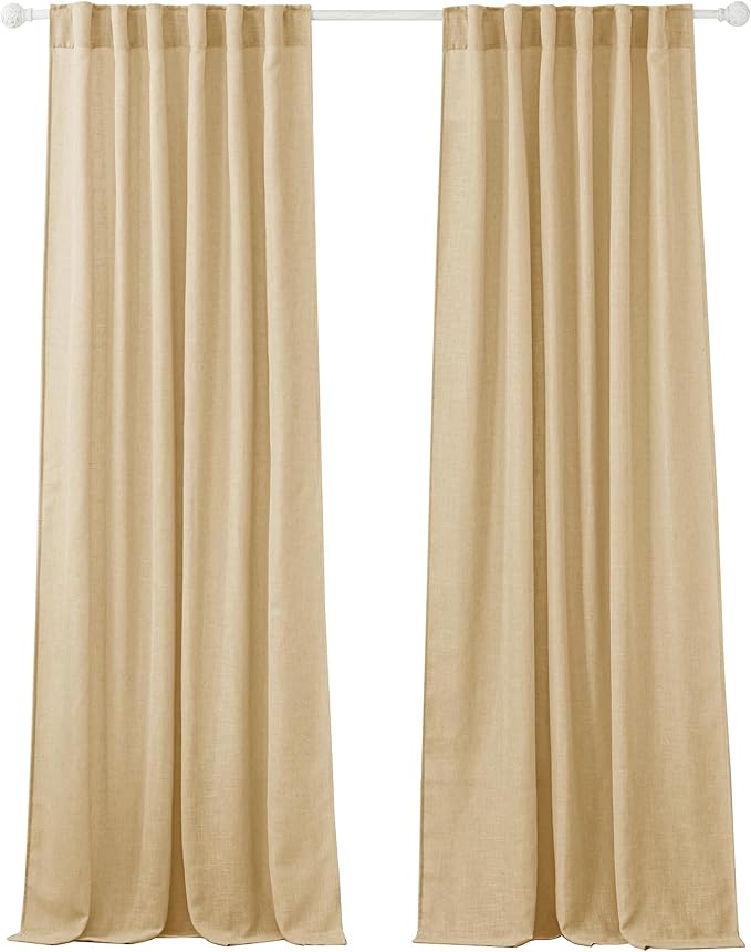 Semi Sheer Curtains for Bedroom - Linen Texture Sheer Privacy for Home Theater Backdrop Diffuse Sunlight Exposure for Sunroom Balcony Terrace, Beige, Wide 52 x Long 90, Set of 2