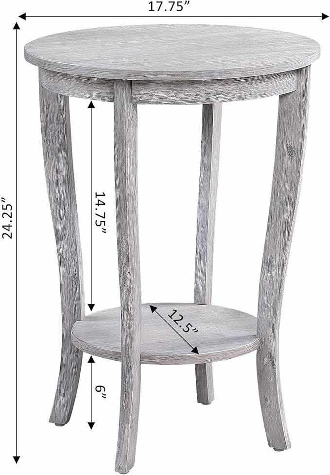 Convenience Concepts American Heritage Round End Table, Light Gray Wirebrush