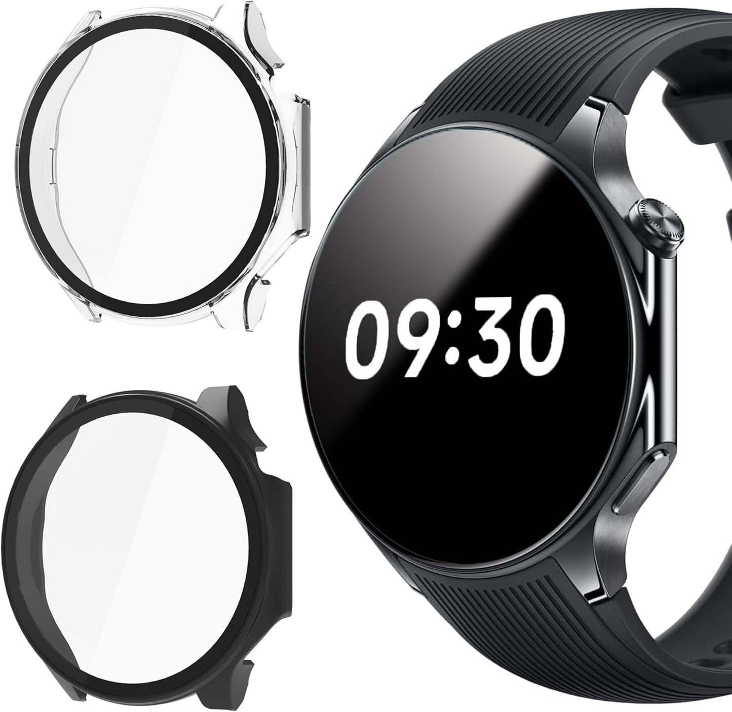 Lamshaw Hard PC Case for OnePlus Watch 2 with Screen Protector, Compatible Smartwatch Case (2 Pack-Black+Clear)