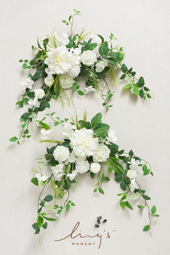 Ling's Moment 2pcs Wedding Flowers Garland Artificial Floral Swag Arch Decorations Greenery Arrangements Lily of The Valley White Ceremony Reception Garden Easel Wall Entryway Outdoor NOT Include Sign