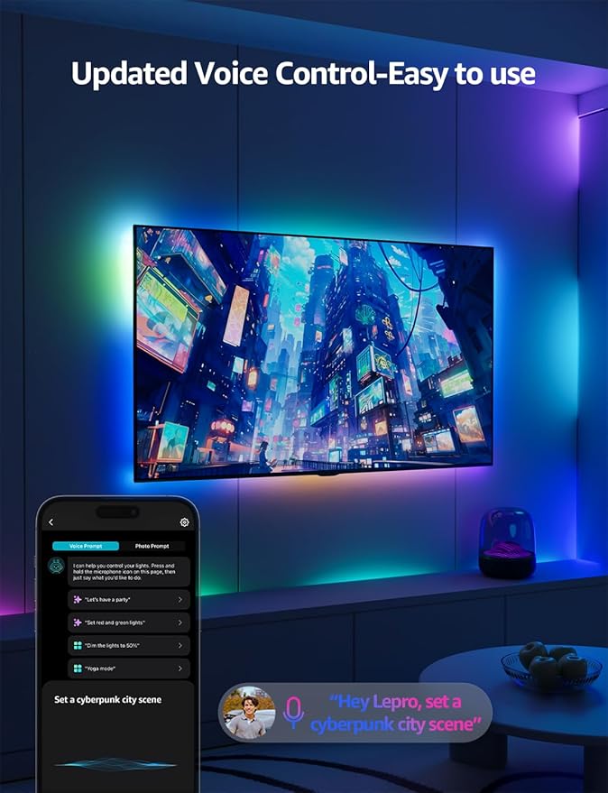Lepro S1 AI LED Strip Lights for Bedroom - 16.4ft Smart RGB Light Strips with IC and Rainbow Chasing Effects, Color Segment DIY, Personalized Al Lighting Designer, No Remote, 2.4G Wi-Fi & Bluetooth