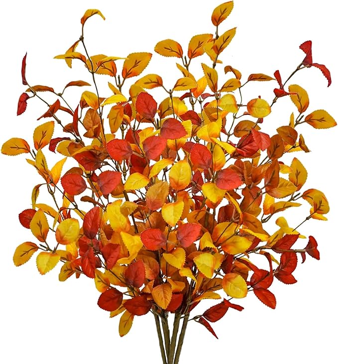 16pcs Artificial Fall Leaves Stems, 27" Fall Flowers Eucalyptus Leaves Branches Faux Fall Leaf Spray Fall Decorations for Home Floral Arrangement Autumn Table Centerpiece