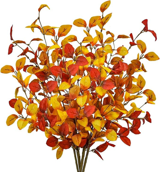 16pcs Artificial Fall Leaves Stems, 27" Fall Flowers Eucalyptus Leaves Branches Faux Fall Leaf Spray Fall Decorations for Home Floral Arrangement Autumn Table Centerpiece