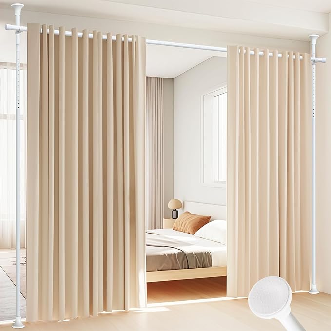 Room Divider, No Drilling Curtain Rod for Room Separation, 4-10ft (H) 28-70inch(W) Adjustable Heavy Duty Floor to Ceiling Partitions, Portable Hanging Wall Dividers Space Separator Window Rods White