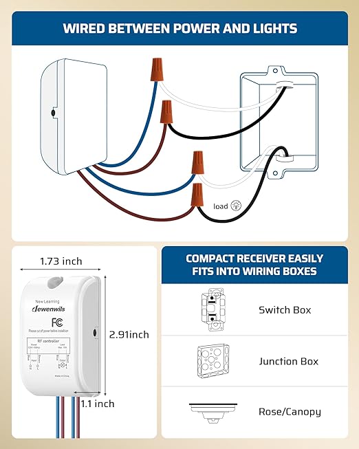 DEWENWILS Wireless Light Switch Kit - No Wiring, 10A/1000W, 100 Ft RF Range, Remote Control for Ceiling Lights, Fans, Lamps