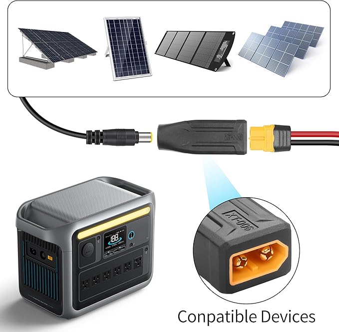 YAODHAOD XT60 to DC 8mm Adapter, XT60 Male to DC 7909 Female Connectors Adapter Connect Solar Panel Lipo Battery for Portable Power Station Solar Generator (2PCS) (XT60 Male to DC7909 Female)