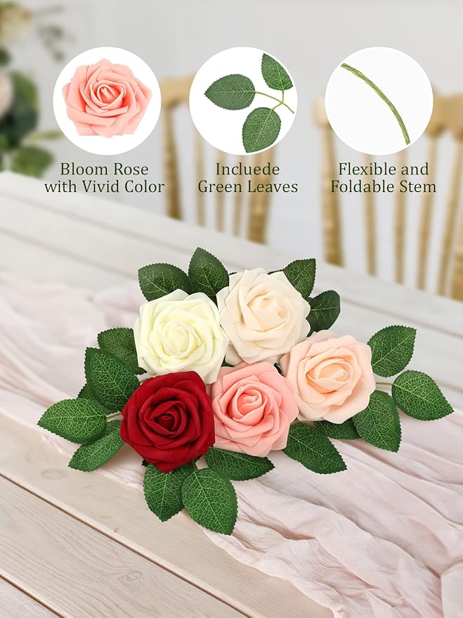 MACTING 30PCS Artificial Flower Roses Real Touch Fake Spring Flowers with Stem Foam Roses for DIY Wedding Bouquet Floral Arrangements Table Centerpieces Party Home Mothers Day Decor (Mix Color 3)