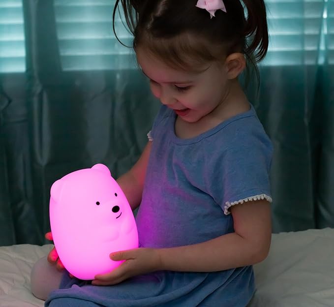 Lumipets Junior Bear Night Light, Soft Silicone Material, 8 Soothing Colors, Cordless, Easy Control, Portable