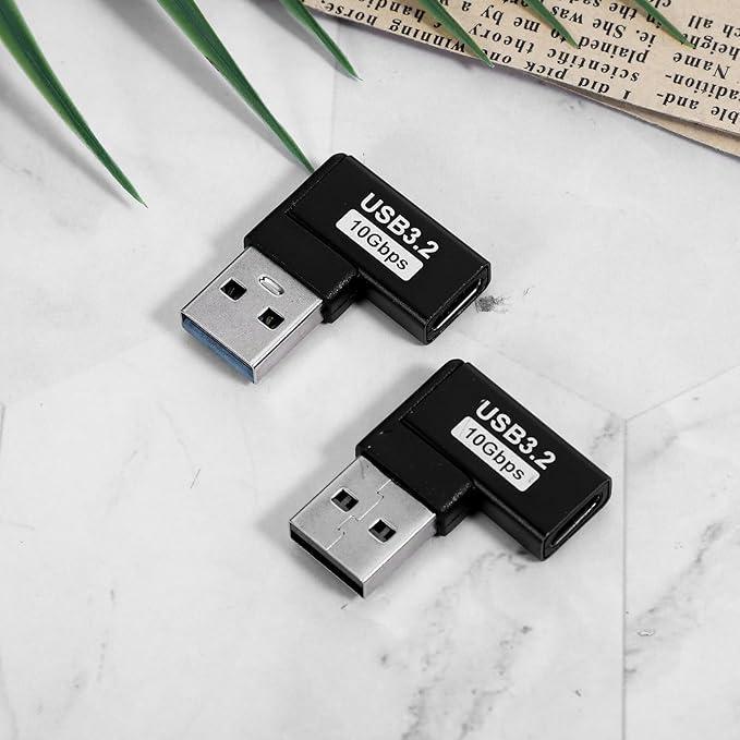 2 Pack 90 Degree USB to USB C Adapter Right Angle Type-C Female to A Male Vertical Up and Down Angle Vertical Port Changer Extender Connector for Laptop Mouse Keyboard
