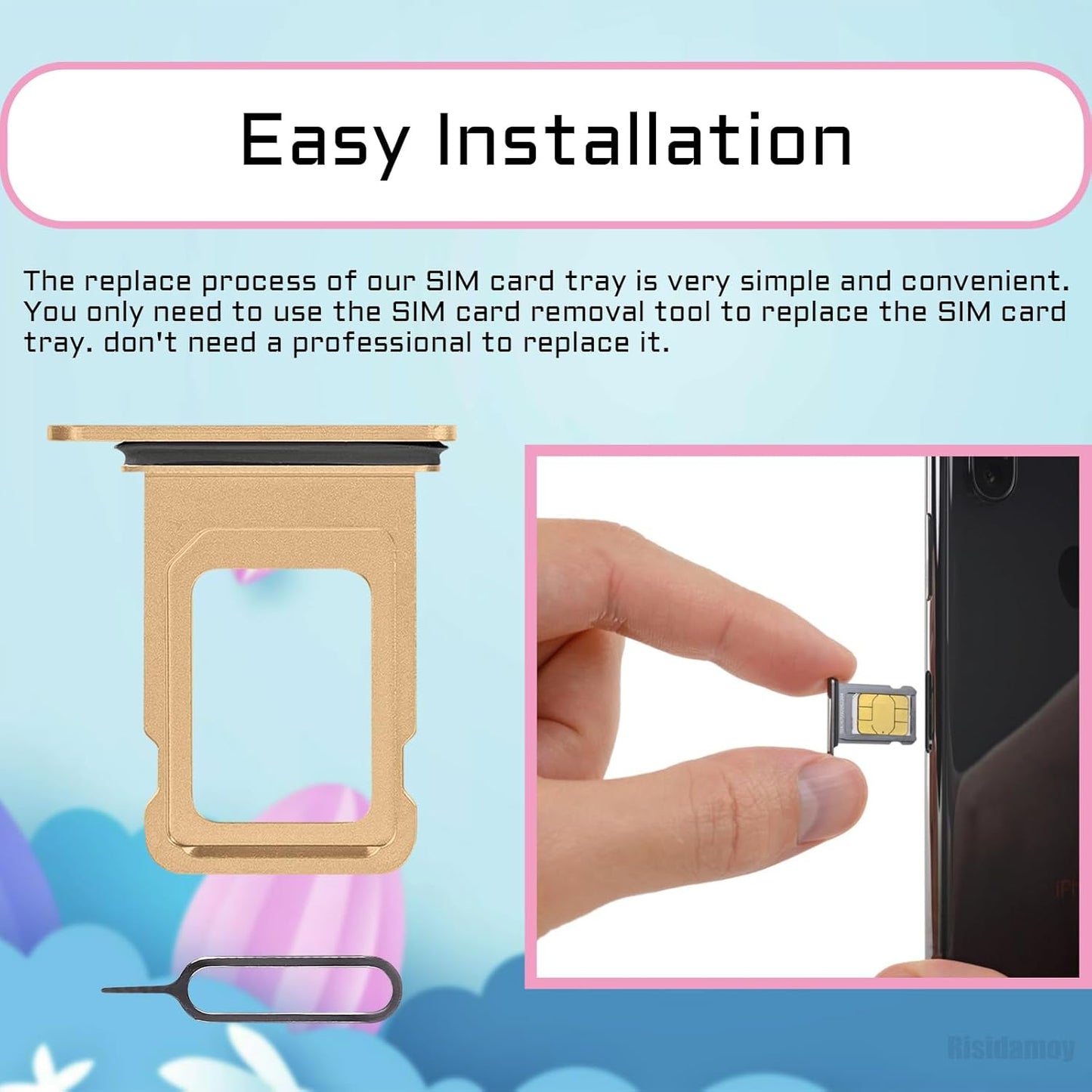 iPhone 12 Pro Max Gold Single SIM Card Tray Holder Adapter, SIM Card Slot Replacement for iPhone 12 Pro with Waterproof