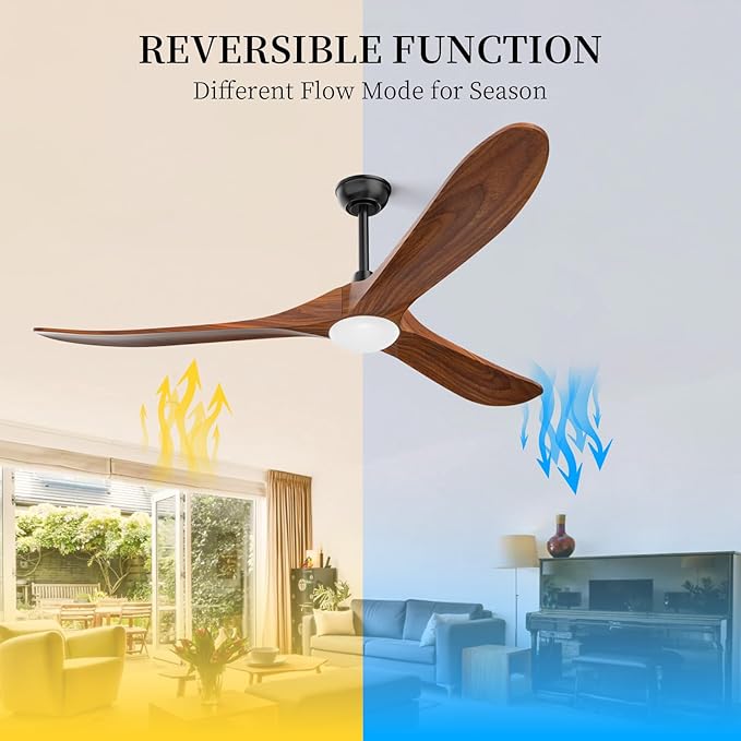 Obabala Ceiling Fans with Lights and Remote, 70inch Outdoor Ceiling Fan 3 Solid Wood Blades Fan with 3 Downrods for Patios, Modern Ceiling Fan with Noiseless Reversible DC Motor (Solid Wood, 70in)