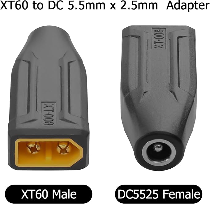 YAODHAOD XT60 to DC 5525 Adapter 2pcs, XT60 Male to DC 5.5mm x 2.5mm Female Model Airplane Power Connector Extender Adapter for Drone, Model, Energy Storage Power (XT60 Male to DC5525 Female)