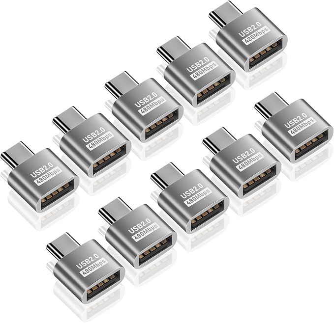 Duttek USB A to USB C Adapter 10 Pack, USB Type C Male to USB 2.0 A Female Extension Connector, USB to USB C Adapter Support 480Mbps Data Transfer, OTG Function and Charging for Phone, Laptop, 10 Pack