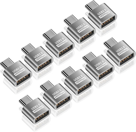 Duttek USB A to USB C Adapter 10 Pack, USB Type C Male to USB 2.0 A Female Extension Connector, USB to USB C Adapter Support 480Mbps Data Transfer, OTG Function and Charging for Phone, Laptop, 10 Pack
