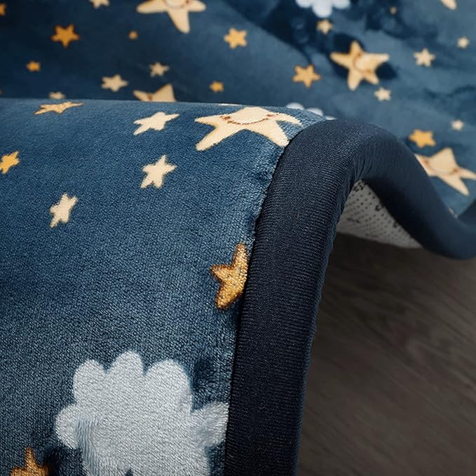 Loartee Coral Velvet Area Rug - 1" Thick Memory Foam Baby Play Mat, Washable Toddler Carpet, Home Decor for Living Room, Nursery, Kids Bedroom, Starry Blue, 4'11"x4'11"