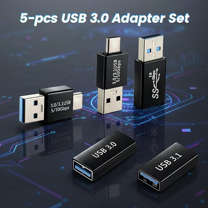 USB-3.0-Type C Converter 4 Kinds of USB 3.0 apters kit USB 3.0 Female to Male and Male to Males and Female-Female Connector Extension Coupler Connector converts High Speed Convert (5 Pack)
