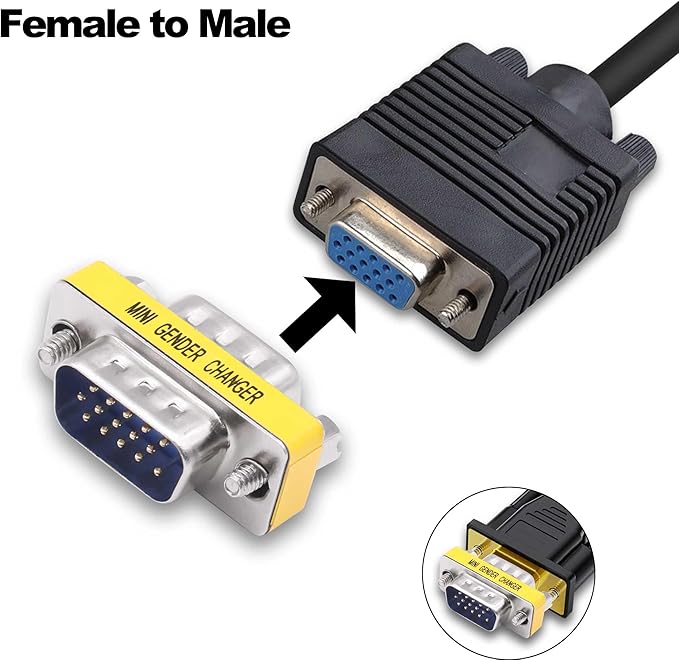 DB15 VGA Gender Changer Solderless Connector Male to Male Adapter D-SUB HD 15 Pin Serial Cable Coupler for PC Monitors Projectors-4pcs