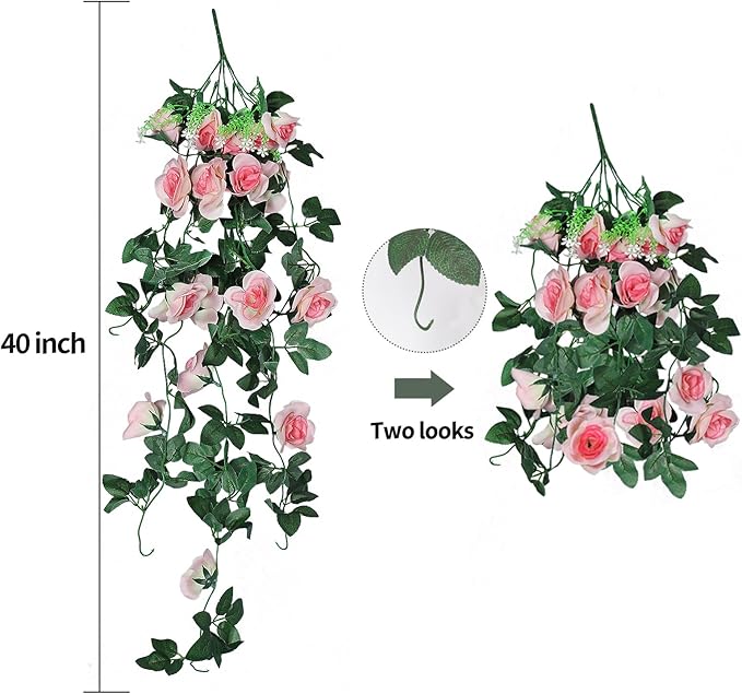 RECUTMS 4PCS Artificial Rose Hanging Flower 32 in Fake Garland for Home Room Garden Wedding Indoor Outdoor Decoration (Champagne)
