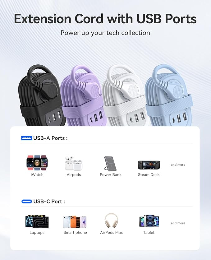 ORICO Pocket Power Strip for Travel, 5 in 1 Extension Cord with 2 AC Outlets 2 USB-A and 1 USB-C Ports, 3.7 ft Flat Plug Wrapped Around Power Strip for Cruise Office, Hotel, Home- AP3