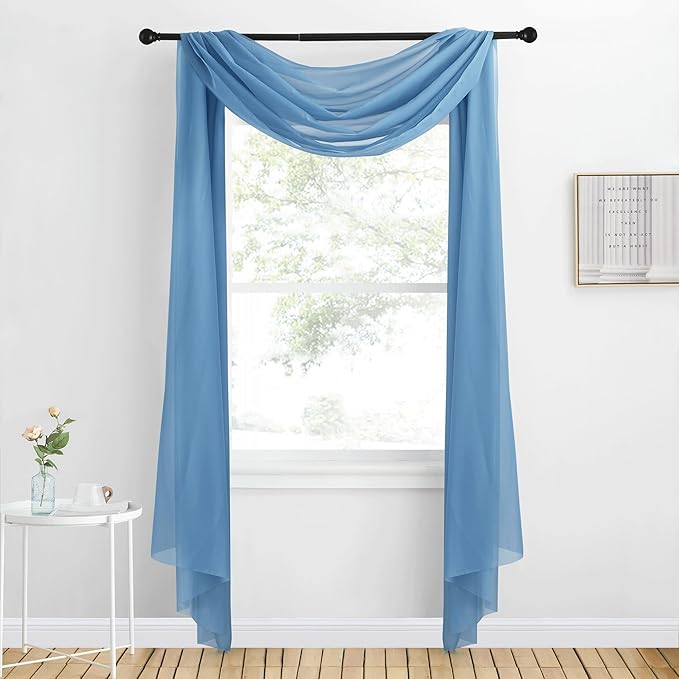 NICETOWN Decorative Stone Blue Window Scarf for Beach, Voile Sheer Curtains Flexible Valances Bed Canopy for Wedding Arch Kids Room, 2 Panels, W60 x L216