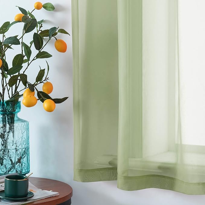 DUALIFE Sage Curtains 72 Inch Length for Bedroom Set of 2 Panels Grommet Sheer Transparent Mint Green Sheer Curtains for Girls Room Birthday Party Backdrop Wedding Decorations 52X72 Inches Long