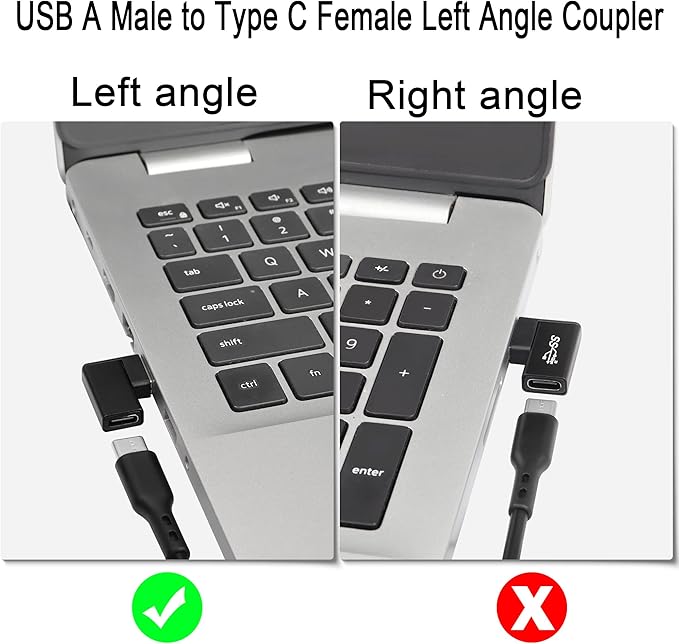 QIANRENON USB 3.1 to USB C 90 Angle Adapter 10Gbps USB A Male to Type C Female Left Angle Coupler Data Transfer L-Shaped Connector for PC Laptop Tablet, 2Pcs (Left Lateral Bend)