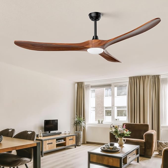 Obabala Ceiling Fans with Lights and Remote, 70inch Outdoor Ceiling Fan 3 Solid Wood Blades Fan with 3 Downrods for Patios, Modern Ceiling Fan with Noiseless Reversible DC Motor (Solid Wood, 70in)
