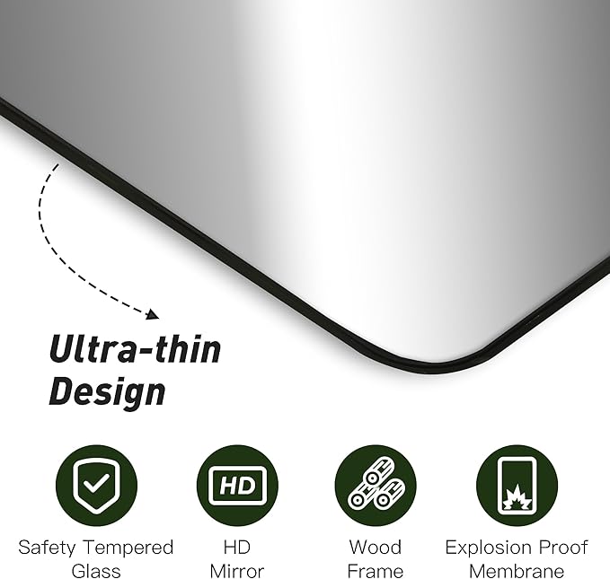 CULER Black Bathroom Wall Mirror,30 x 40 Inch Large Rectangle Vanity Modern Tempered Glass Mirror for Bedroom,Living Room,Entryway (30x40 Inch, Black)