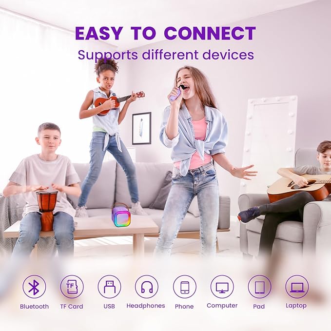 IROO Mini Karaoke Machine for Kids, 2025 TOP Toys Birthday Gifts Ideas for Girls Ages 4, 5, 6, 7, 8, 9, 10, 12+ Years Old, Portable MP3 Player with 2 Wireless Mics for Party