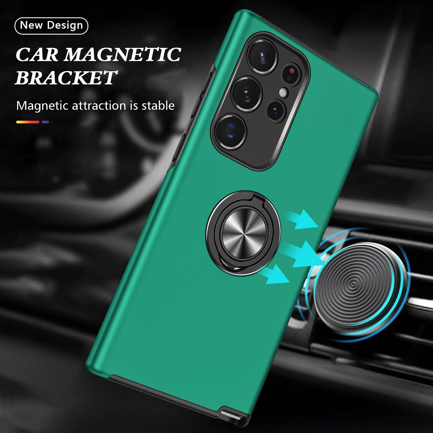 Galaxy S24 Ultra Case, Military Grade Shockproof Protective Case with Built-in Ring Holder Kickstand (Dark Green)