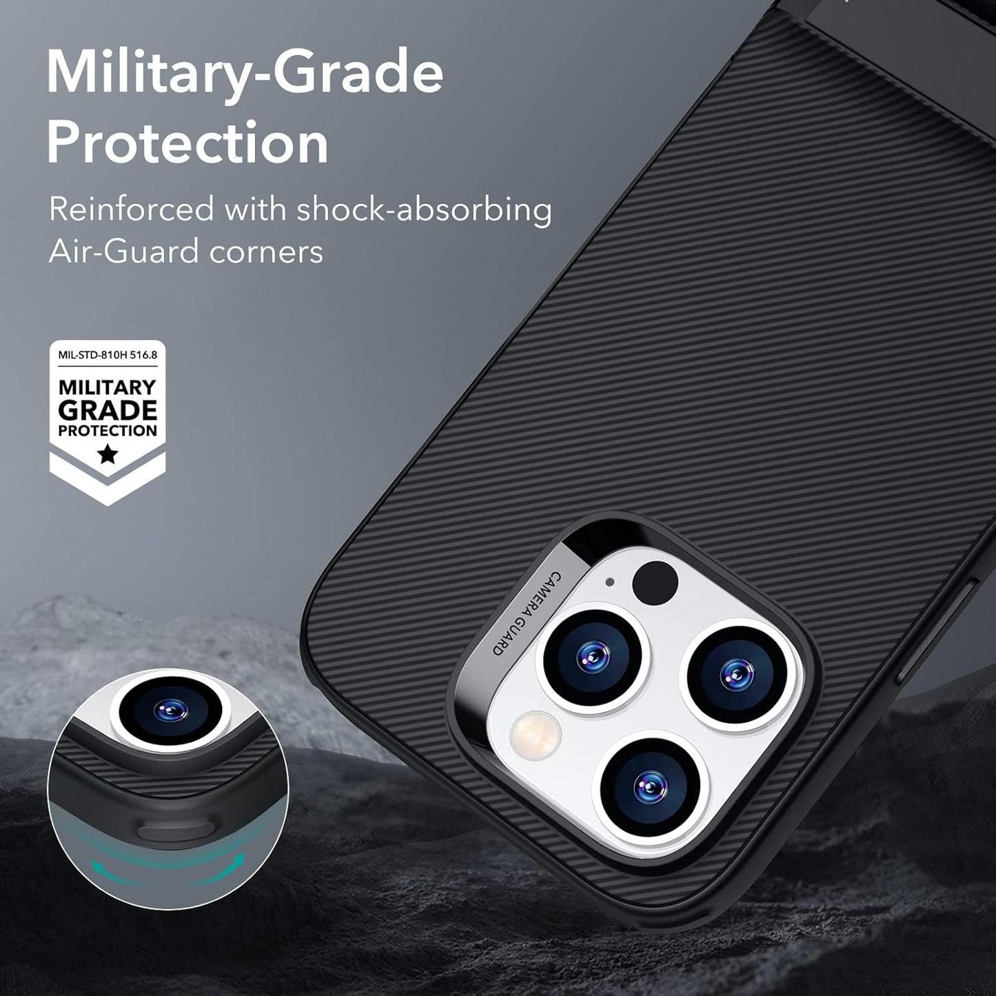 ESR iPhone 14 Pro Case, Black, 3 Stand Modes, Military-Grade Drop Protection, Slim Back Cover with Stand