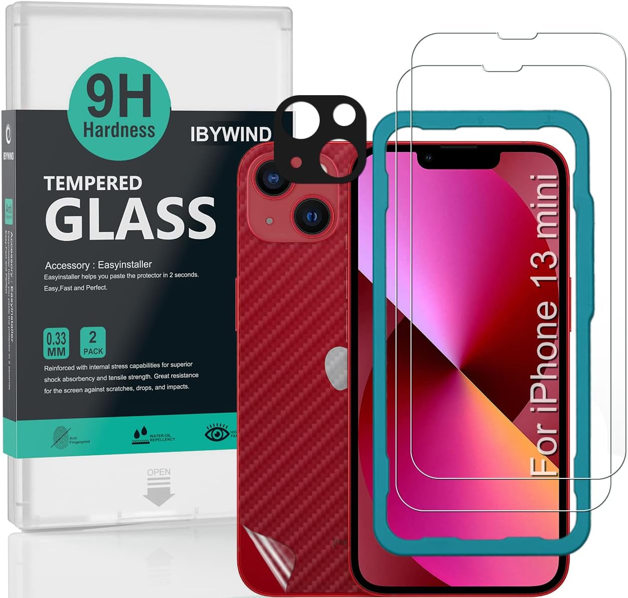 Ibywind Screen Protector for iPhone 13 Mini (5.4 Inches), with 2Pcs Tempered Glass, 1Pc Camera Lens Protector, Easy to