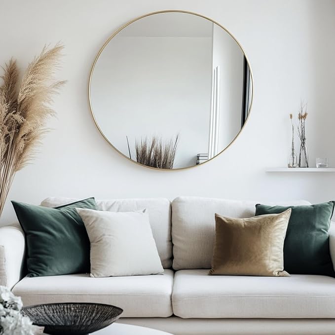 Gold Round Mirror 30 inch, Gold Round Mirror, Large Circle Mirrors Metal Frame, Circular Wall Mirrors for Bathroom, Living Room, Dining Room, Entryway.
