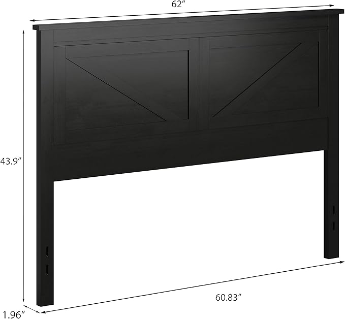 Glenwillow Home Farmhouse Style Wood Panel Headboard in Black - Queen Size