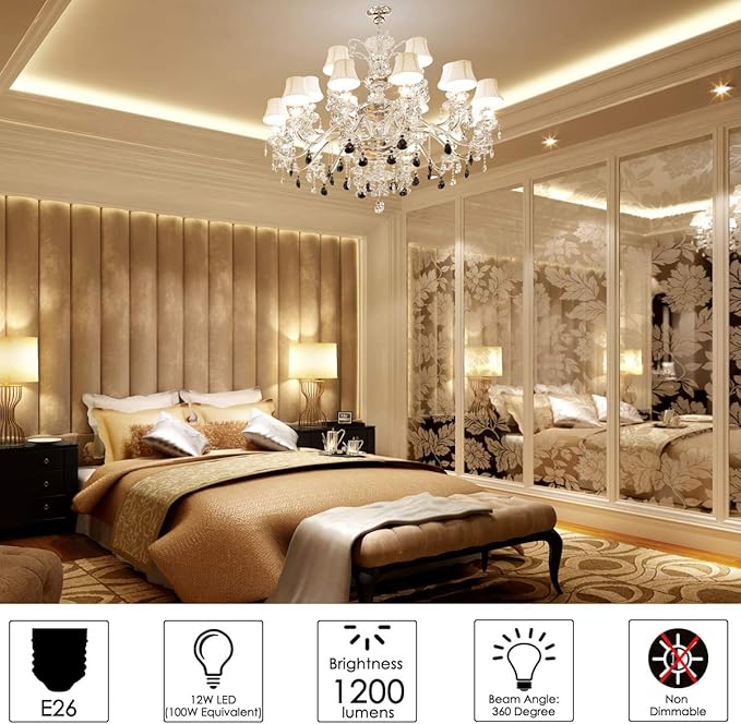 LED Light Bulb 100w Equivalent 1200 Lumen 6000K Cool Daylight White 12W LED Super Bright Bulb E26 Base Non-Dimmable Chandelier Light Bulbs for Home Indoor LED Corn Light Bulb Pack of 4