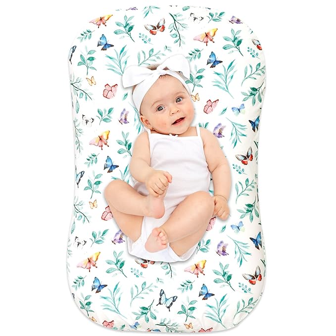 Hooyax Baby Lounger Cover for Boys and Girls, Newborn Lounger Slipcover Removable Infant Floor Seat Baby Nest Cover, Baby Padded Lounger Cover, Butterfly