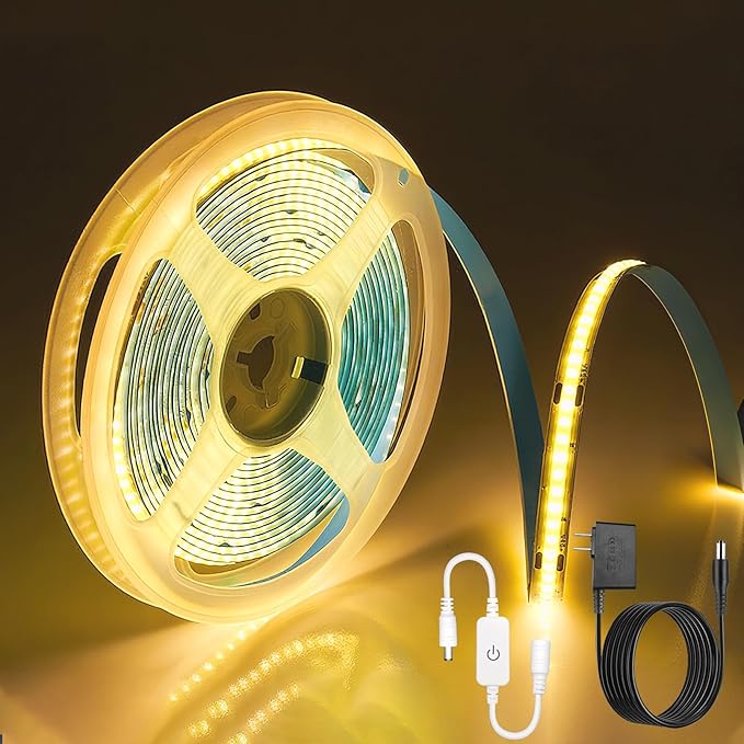 COB LED Strip Light 24V, 16.4ft Touch Dimmable LED Light Strip, High Density Flexible Warm Tape Lights, CRI90+ LED Lighting for Backlighting for TV, Bedroom, Cabinet, Indoor Decor