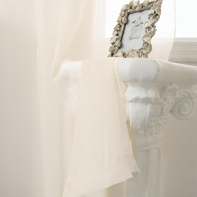 HUTO Beige Peach Sheer Curtains 54 inches Long for Bedroom Top Rod Pocket Sheer Window Panels Curtains for Nursery Living Room 52 by 54 Inch Length Set of 2