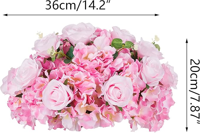NUPTIO Flower Ball Arrangement Bouquet - 2 Pcs 14.2 inch Diameter Pink Fake Flowers Roses Balls for Centerpieces Tables - Artificial Rose Arrangements for Wedding Centerpiece Table Decorations