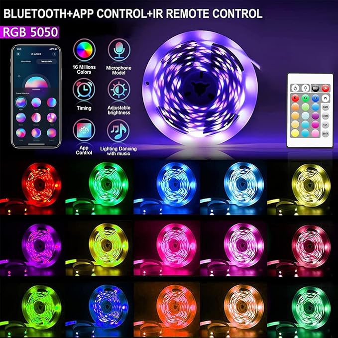 CHARKEE 25ft LED Strip Lights USB-Powered, Color Changing RGB LED Strip Lights for Bedroom/TV Backlight/Gaming Lighting, Music Sync SMD 5050 Flexible LED Lights with Remote/APP Control