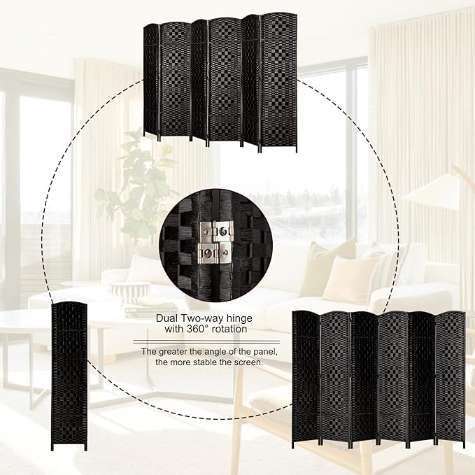 Rose Home Fashion 6 ft Tall Room Divider, Room Dividers and Folding Privacy Screens, 15.7in Privacy Screen 6 Panel Partition Temporary Wall Separation for Private, Black