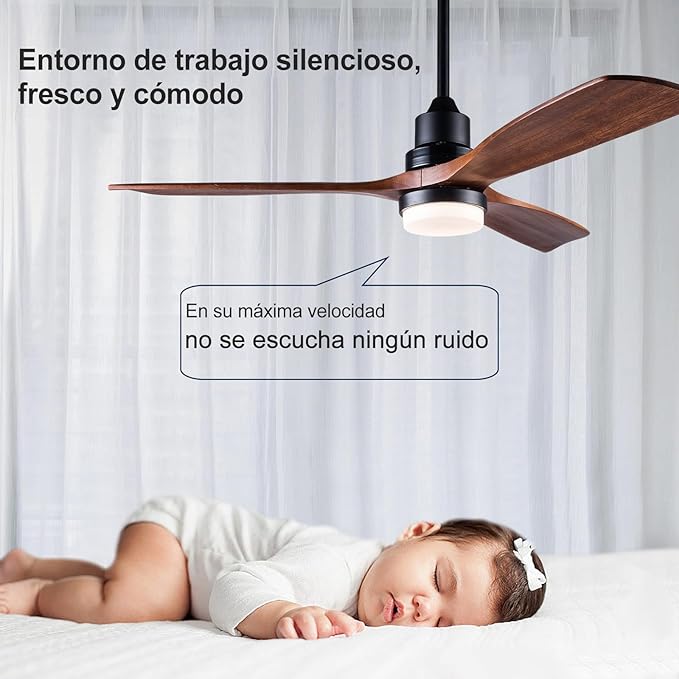 BOJUE 60 Inch Ceiling Fans with Lights and Remote Control, Dimmable LED Light,Quite DC Motor, Indoor Outdoor Wood Ceiling with 3 Blade Fan for Patio Living Room, Bedroom, Office, Summer House