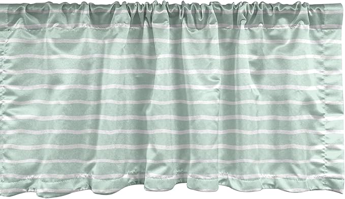 Ambesonne Pastel Window Valance Pack of 2, Horizontal Wavy Lines White Striped Abstract Soft Toned Nautical Art Display, Rod Pocket Curtain Valances for Kitchen Bedroom, 54" X 18", Almond Green White
